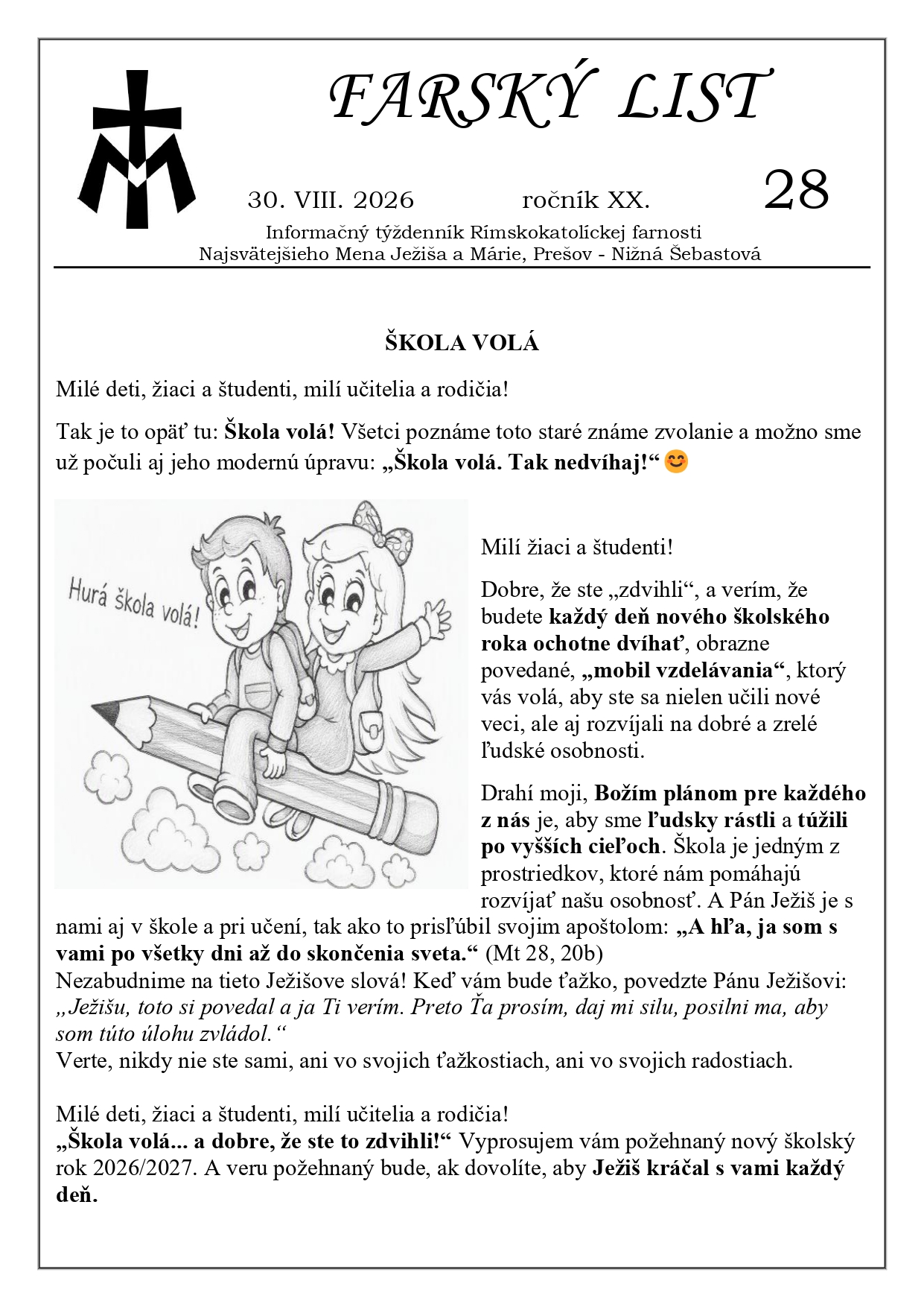 Farský list č. 28 – 30.8.2026