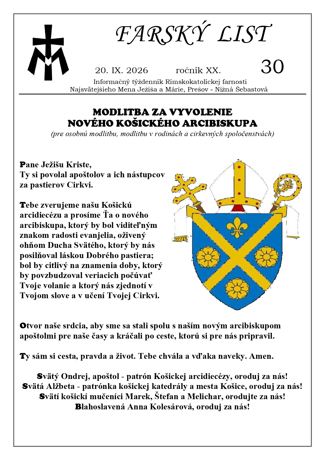 Farský list č. 30 – 20.9.2026