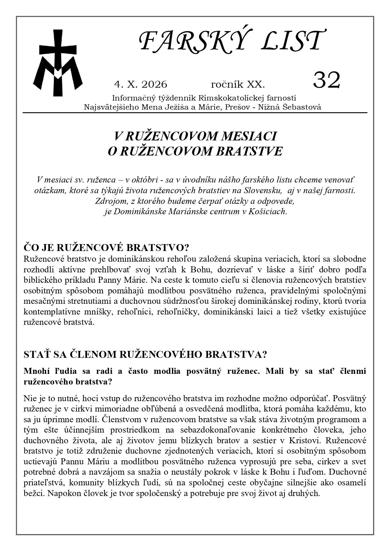 Farský list č. 32 – 4.10.2026