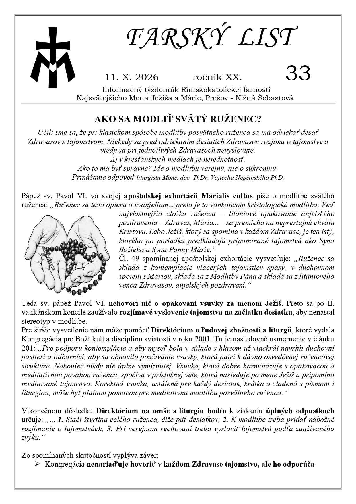 Farský list č. 33 – 11.10.2026
