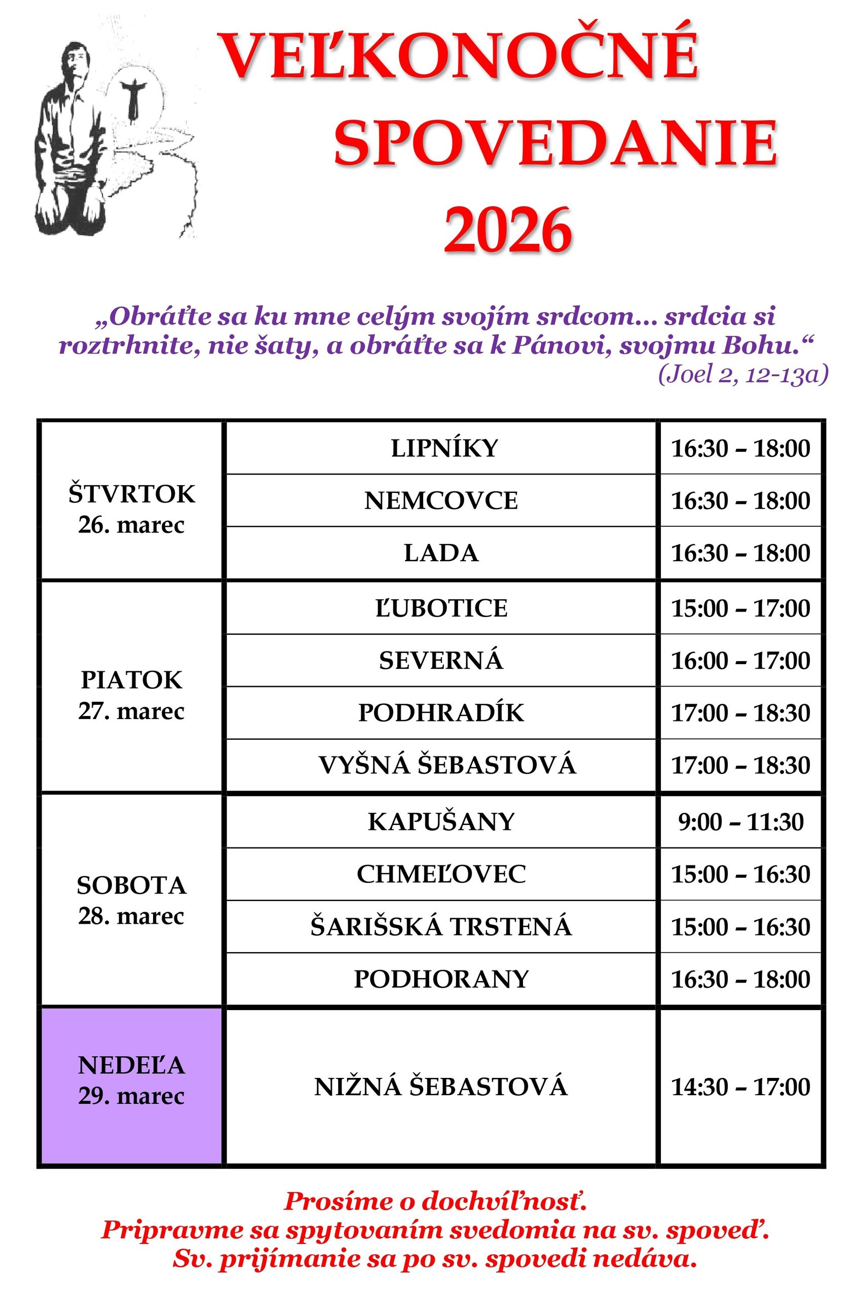 Veľkonočná spoveď 26.03.2026